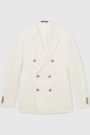 Reiss Park Linen Double-Breasted Suit Blazer Slim-Fit in Herringbone50 Regular (UK 40 R)