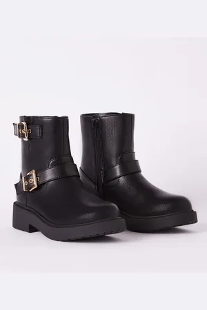 Lipsy London Buckle Biker Faux Leather Flat Ankle BootsEU 34.5 (UK 2)