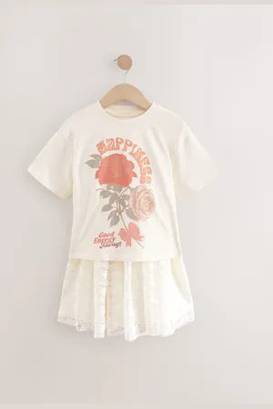 Next Oversized Floral Print T-Shirt with Jersey Lace Skirt Dress (3-12yrs)10 lat (140 cm)