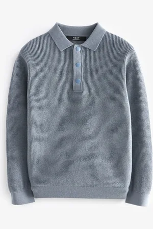 Next Long Sleeve 100% Cotton Textured Polo Shirt (3-16yrs)9 lat (134 cm)