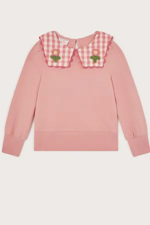 Monsoon Floral Gingham Collar Sweatshirt98104 cm
