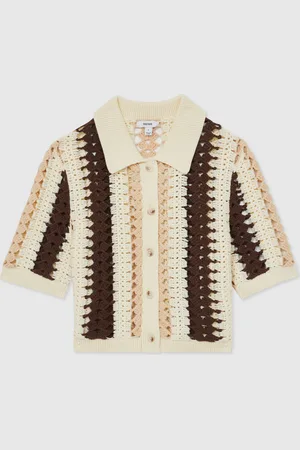 Reiss Roni Cotton Crochet Striped ShirtL