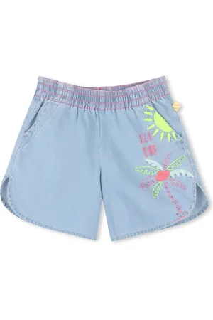 Billieblush Blue Baggy Denim 100% Cotton Shorts With Embroidery Detail116122 cm