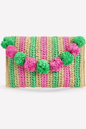 Boden Pompom Raffia Clutch BagJeden