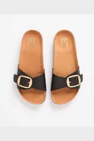 Friends Like These Flat Buckle Comfort Footbed Faux Leather Slider Sandalseu39