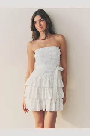 Next Bandeau Ruffle Textured Tie Waist Mini Dress36