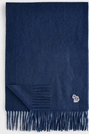 Paul Smith Navy Wool Zebra Print Logo Stripe ScarfJeden