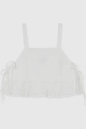Reiss Poppy Cotton Broderie Side-Tie Cropped TopL