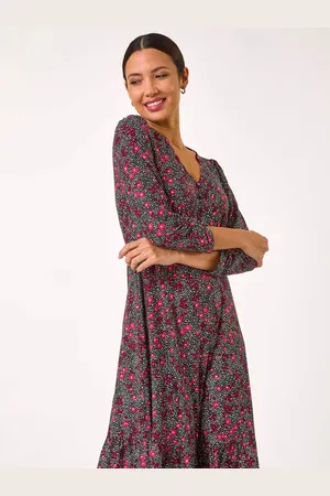 Roman Disty Floral Print V-Neck Stretch Dress48