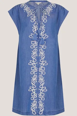 Monsoon Isolde Embroidered Chambray Mini DressL