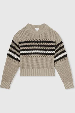 Reiss Catrice Linen Crochet Striped JumperL