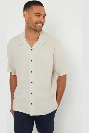 Threadbare Linen Blend Revere Collar Short Sleeve ShirtL