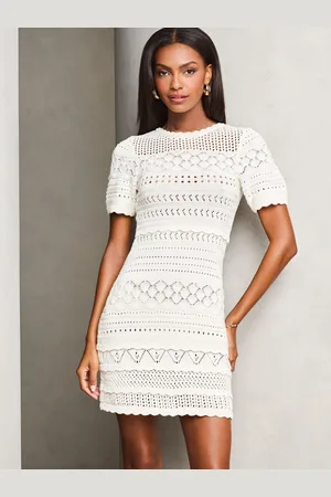 Lipsy London Crochet Fit and Flare Short Sleeve Summer Mini Dress38