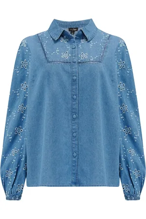 Pour Moi Bonnie Fuller Bust Chambray Broderie Long Sleeve Shirt36