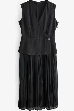 Next Sleeveless V-Neck Waistcoat Pleated Skirt Midi Dress46tall