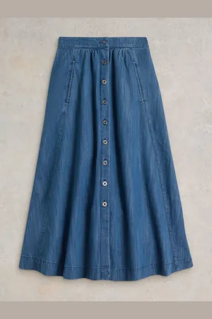White Stuff Heather Denim Midi 100% Cotton Skirt36
