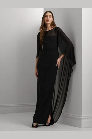 Ralph Lauren Silky Cape Georgette Black Gown36