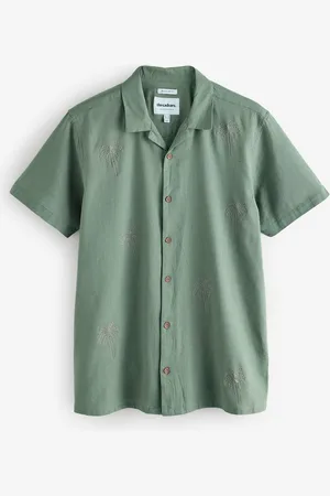 Threadbare Linen Blend Palm Embroidered Short Sleeve ShirtS