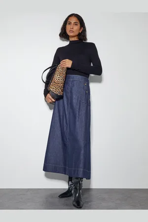 Monsoon 100% Cotton Harper A-Line Denim Midi SkirtM