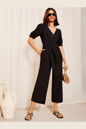 Friends Like These Puff Sleeve Zip Front Tie Waist Jumpsuit34