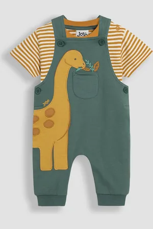 JoJo Maman Bébé 2-Piece Appliqué 100% Cotton Dungarees & T-Shirt Set5662 cm