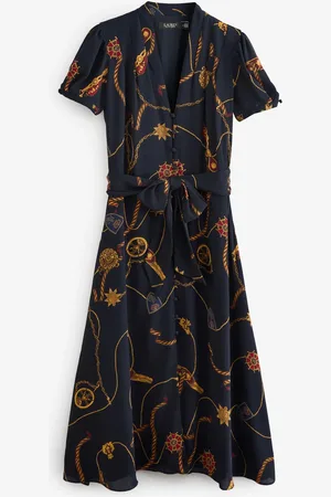 Ralph Lauren Belt Print Midi V Neck Dress38