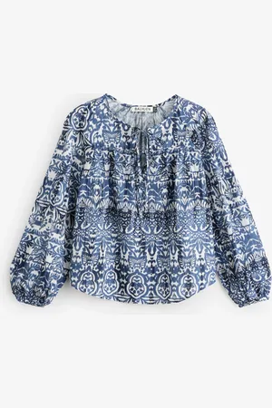 Baukjen Blue Stephanie 100% Cotton Tie Neck Blouse38