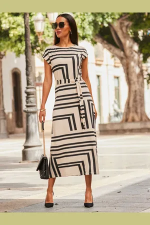 Sosandar Geometric Print Stretch Waist Midi Jersey Dress48