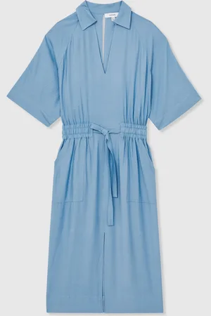 Reiss Cecilia Shirred-Waist Midi Shirt Dress40