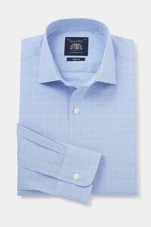 SAVILE ROW The Slim Fit Blue 100% Cotton Check Formal Shirt43cm R (UK 17 R)