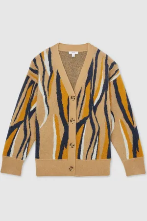 Reiss Serafina Wool Cashmere Intarsia Stripe CardiganL