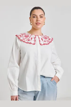 Simply Be Contrast Embroidered Collar 100% Cotton Blouse52