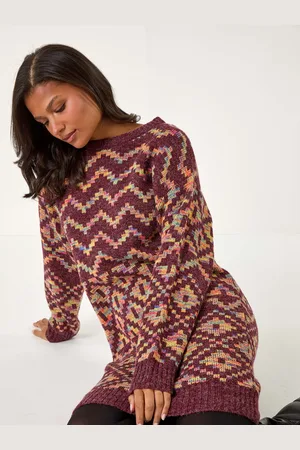 Roman Geometric Print Jacquard Knitted Jumper Dress48