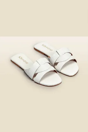 Sosandar Croc Effect Leather Cross Strap Flat Mule SandalsEU 38 (UK 5)