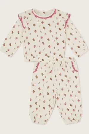 Monsoon Newborn Print Floral Print Frilly Sweatshirt and Joggers Set7480 cm