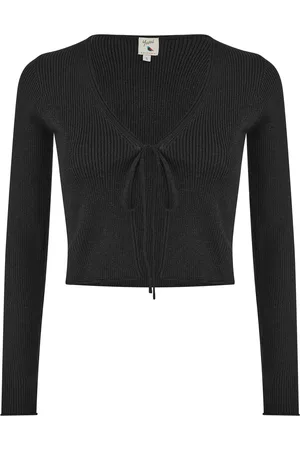 Yumi Metallic Knitted Ribbed Tie Front CoverupsL