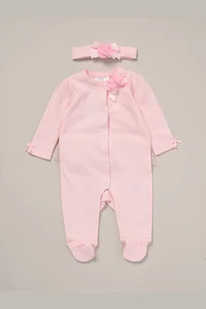 Rock-a-bye Baby Boutique Pink Ribbon Detail All-In-One and Headband Outfit Set6874 cm