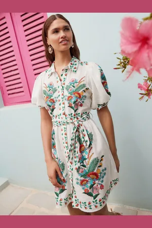 Next Puff Sleeve Tie Waist Mini Shirt Dress38