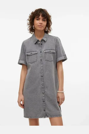 VERO MODA Sukienka z krótkim rękawem, denim, zapinana na guzikiM 10