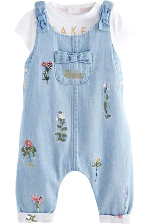Ted Baker Blue Denim Embroidered Dungaree and T-Shirt Set6874 cm
