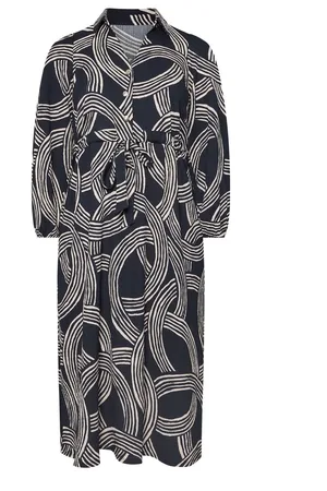Evans Blue Linear Print Crepe Midaxi Dress44
