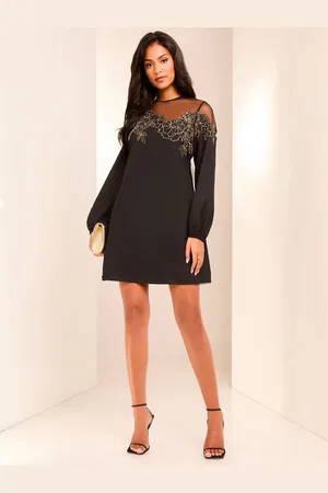Lipsy London Sukienka mini o prostym kroju, z długim rękawem i ręcznie zdobionym motywemEU 36 (UK 8)