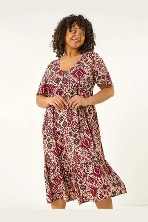 Roman Curve Ikat Print Tiered Dress48