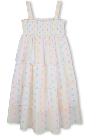 Billieblush Tiered Longline Multicolour Spot 100% Cotton White Dress116122 cm