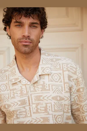 Threadbare Relaxed Fit Printed Textured Short Sleeve ShirtM