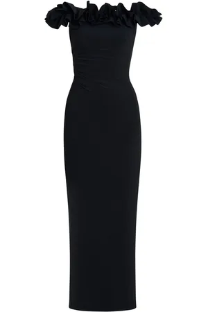 Gina Bacconi Sabrina Jersey Ruffle Neck Black Maxi Dress44