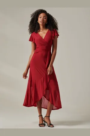Jolie Moi Plain Wrap Mesh Maxi Dress46
