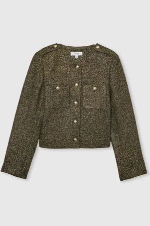 Reiss Wynee Metallic Knit Cropped Jacket38
