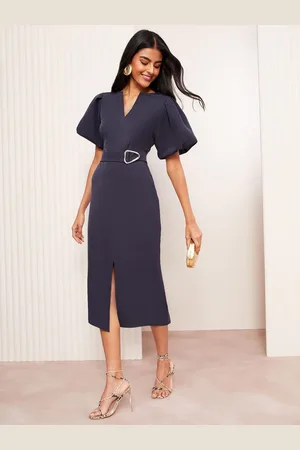 Friends Like These Notch Neck V-Neck Tailored Midi Dress38