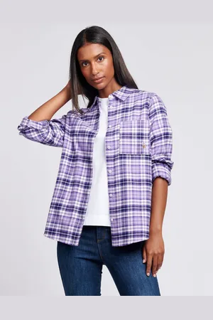 U.S. Polo Assn. U. S. Polo Assn. Womens Purple 100% Cotton Loose Fit Brushed Check ShirtL